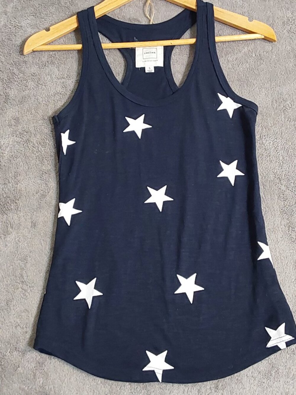 Reflex Navy Blue White Star Print Racerback Tank Top Women's Small Casual Patrio
